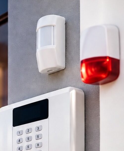 Sensor e sirene de alarme instalados pela GKF